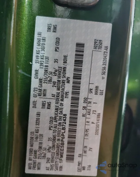 2023 Ford Bronco Base z USA, uszkodzony, nr VIN 1FMEE5BP6PLB72438